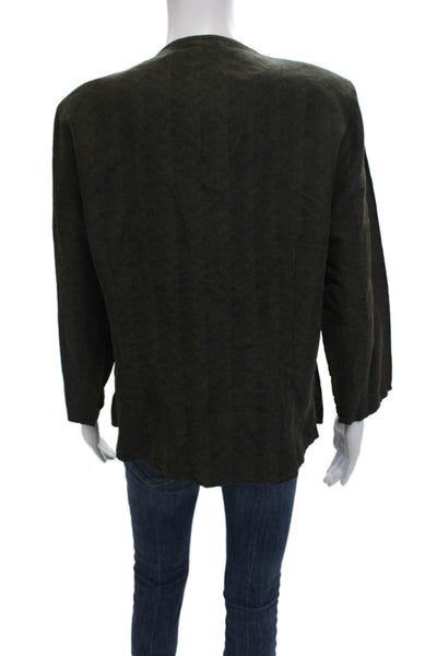 Eileen Fisher Unisex Green Silk Linen Band Long Sleeve Top Round Neck Size M