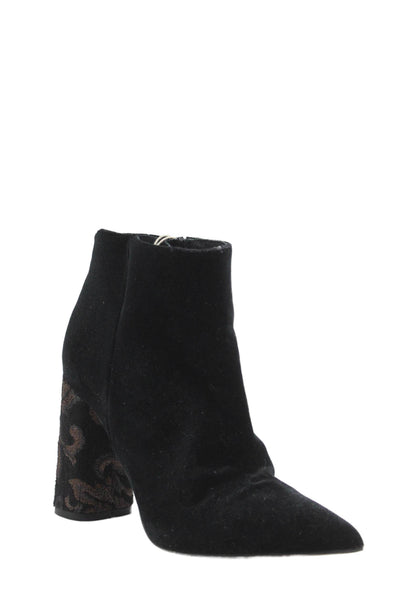 Cafe Noir Womens Velvet Pointed Toe Embroidered Ankle Boots Shoes Black Size 7