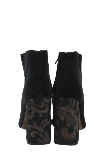 Cafe Noir Womens Velvet Pointed Toe Embroidered Ankle Boots Shoes Black Size 7