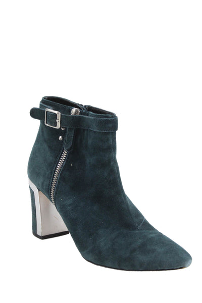 Dolce Vita Womens Velvet Zip Block Heels Ankle Boots Shoes Green Size 7