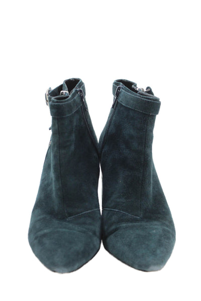 Dolce Vita Womens Velvet Zip Block Heels Ankle Boots Shoes Green Size 7