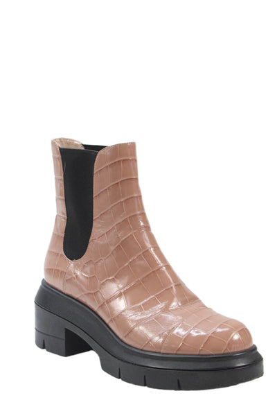 Stuart Weitzman Womens Embossed Ankle Boots Shoes Light Brown Size 7C