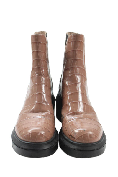 Stuart Weitzman Womens Embossed Ankle Boots Shoes Light Brown Size 7C