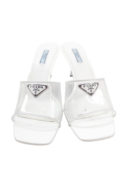Prada Womens PVC Logo Calzature Donna Heels Shoes White Clear Size 11