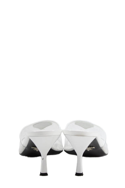 Prada Womens PVC Logo Calzature Donna Heels Shoes White Clear Size 11