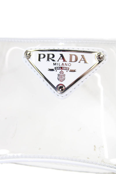 Prada Womens PVC Logo Calzature Donna Heels Shoes White Clear Size 11