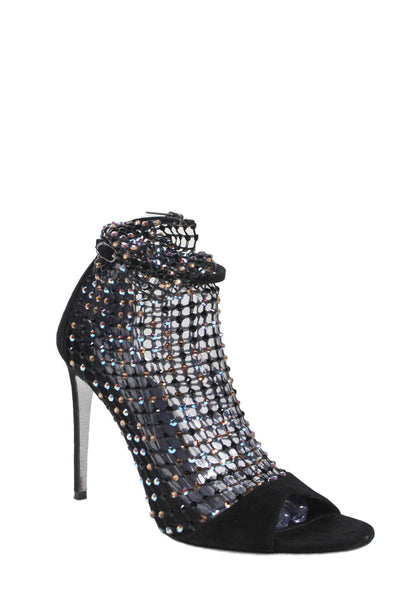 Rene Caovilla Womens Mesh Crystal Detail Open Toe Heels Shoes Black Size 12