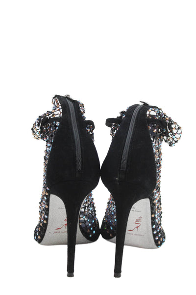 Rene Caovilla Womens Mesh Crystal Detail Open Toe Heels Shoes Black Size 12