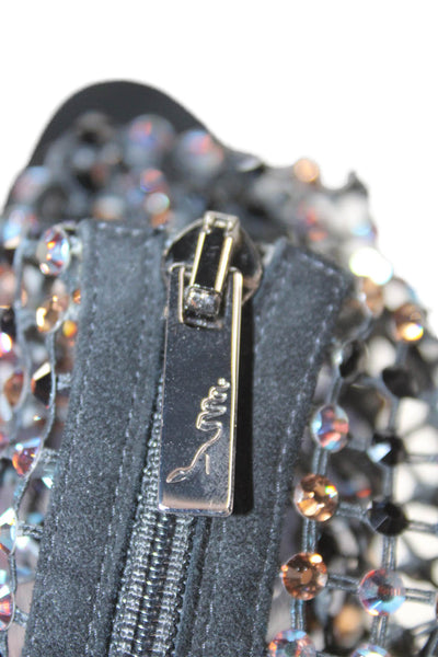 Rene Caovilla Womens Mesh Crystal Detail Open Toe Heels Shoes Black Size 12