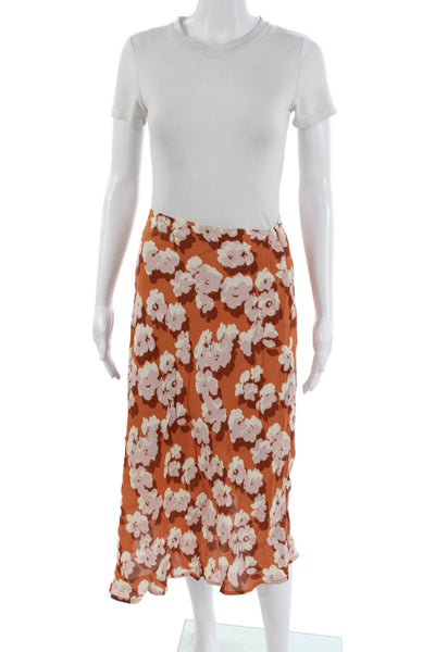 WILD PONY Women Orange Floral A-Line Wrap Skirt Viscose Size S