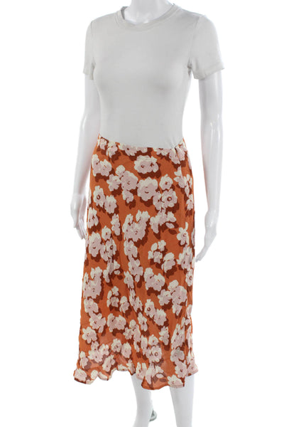 WILD PONY Women Orange Floral A-Line Wrap Skirt Viscose Size S