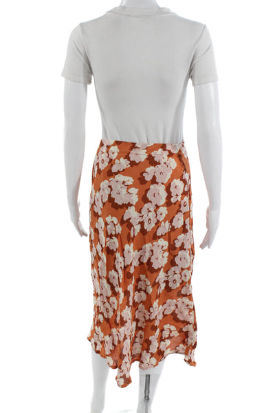 WILD PONY Women Orange Floral A-Line Wrap Skirt Viscose Size S