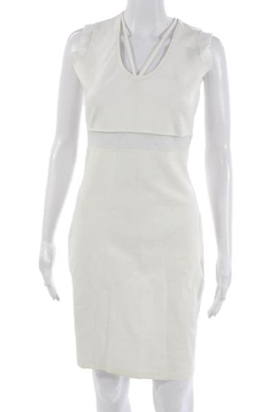 Betsy Moss Women Sheath Pencil Dress White V-Neck Sleeveless Knee Length Size M