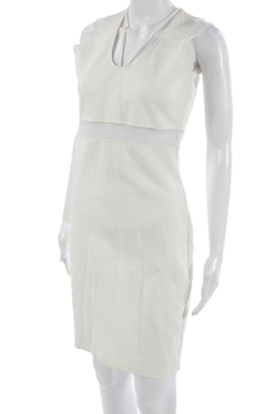 Betsy Moss Women Sheath Pencil Dress White V-Neck Sleeveless Knee Length Size M