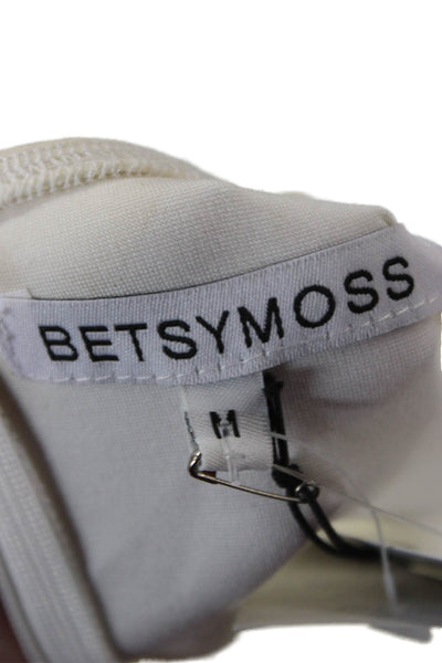 Betsy Moss Women Sheath Pencil Dress White V-Neck Sleeveless Knee Length Size M