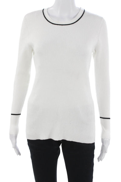 Metric Knits Unisex Pullover White Round Neck Long Sleeve Viscose Nylon Size M