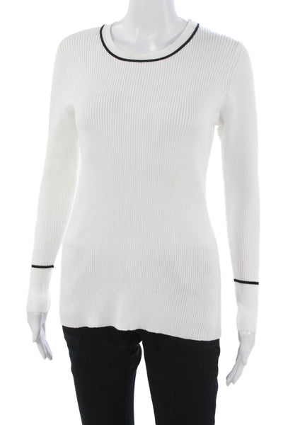 Metric Knits Unisex Pullover White Round Neck Long Sleeve Viscose Nylon Size M