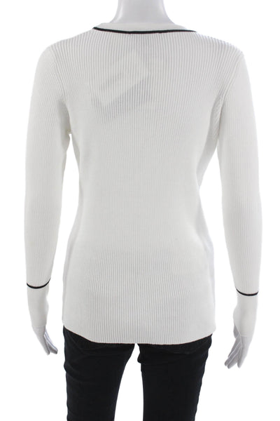 Metric Knits Unisex Pullover White Round Neck Long Sleeve Viscose Nylon Size M