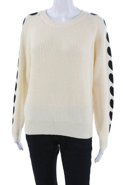 Pink Martini Unisex Pullover Beige Polka Dot Crew Neck Long Sleeve Size XS
