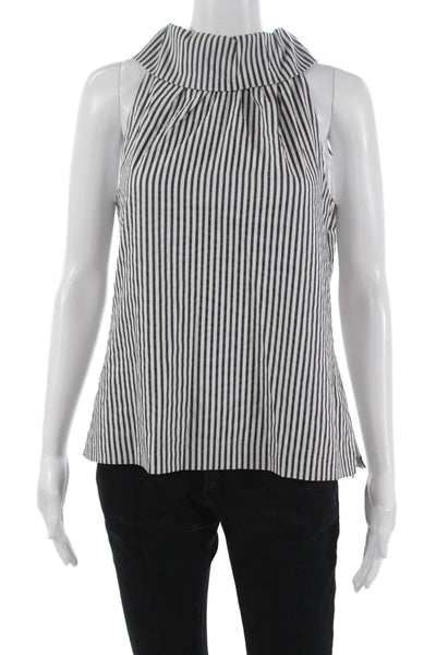 STS Sail To Sable Women Dark Blue Striped High Neck Sleeveless Blouse Size S