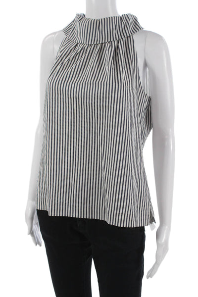 STS Sail To Sable Women Dark Blue Striped High Neck Sleeveless Blouse Size S