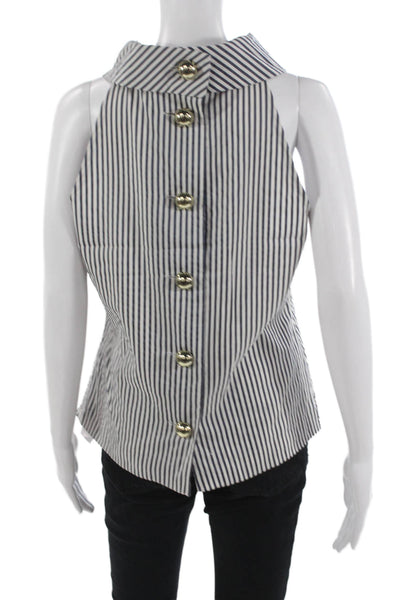 STS Sail To Sable Women Dark Blue Striped High Neck Sleeveless Blouse Size S