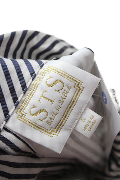 STS Sail To Sable Women Dark Blue Striped High Neck Sleeveless Blouse Size S
