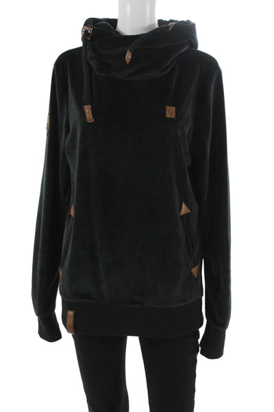 Naketano Unisex Pullover Hoodie Black Polyester Drawstring High Neck Size M