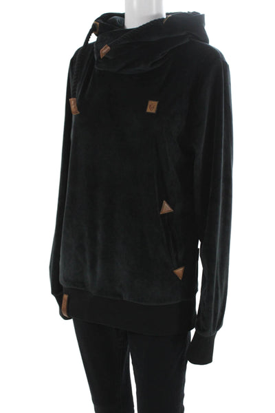 Naketano Unisex Pullover Hoodie Black Polyester Drawstring High Neck Size M