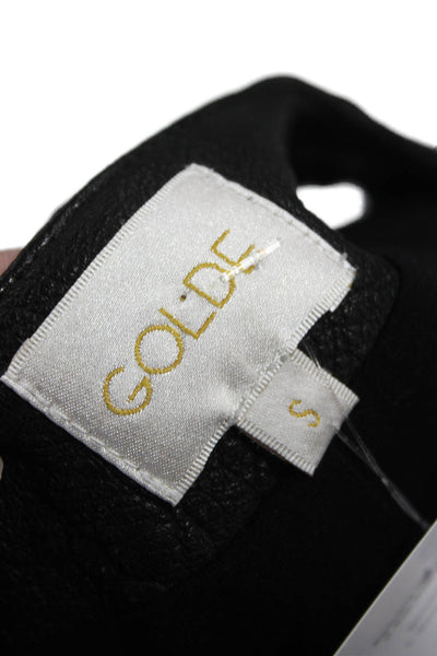 Golde Women Leather Biker V-Neck Button Sleeveless Vest Black Size S