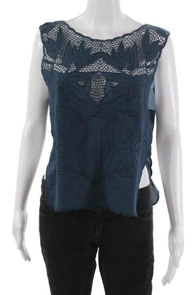 Free People Womens Bohemian Floral Sleeveless Cotton Blouse Size M