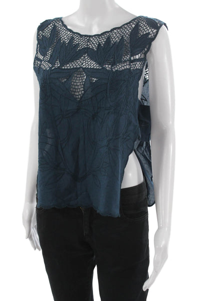 Free People Womens Bohemian Floral Sleeveless Cotton Blouse Size M