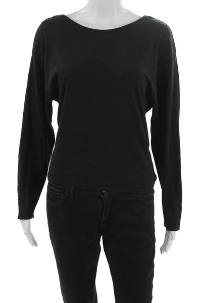 Zara Womens Basic Black Long Sleeve Round Neck Polyester Top Size S