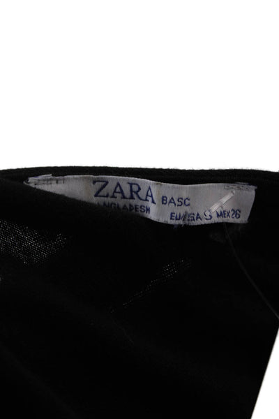 Zara Womens Basic Black Long Sleeve Round Neck Polyester Top Size S