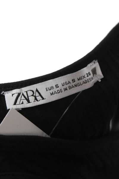 Zara Women Bodycon Tank Dress Black Cotton Elastane Sleeveless Size S