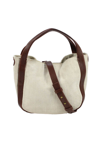 Madewell Womens Adjustable Strap Double Handle Small Tote Handbag Beige Brown