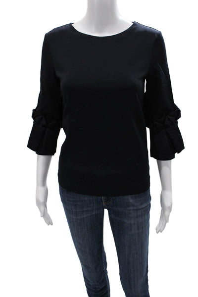 COS Women Black Solid Round Neck 3/4 Sleeve Blouse Size XS