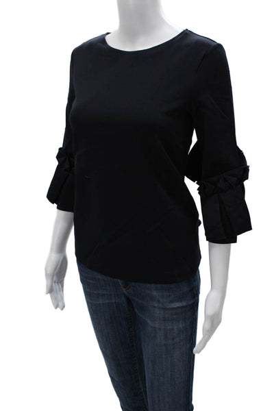 COS Women Black Solid Round Neck 3/4 Sleeve Blouse Size XS