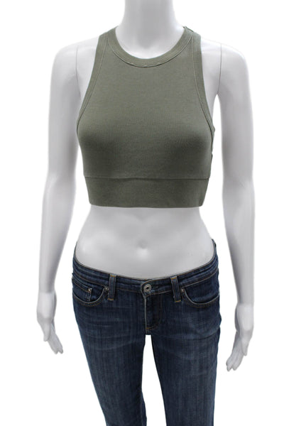 NSF Womens Cropped High Neck Sleeveless Tank Green Cotton Spandex Size PP