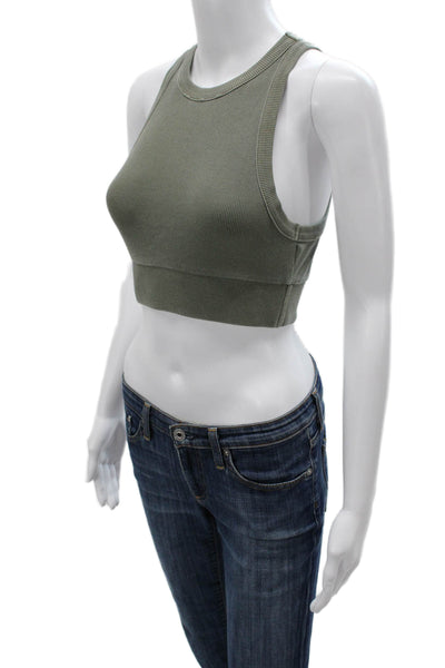 NSF Womens Cropped High Neck Sleeveless Tank Green Cotton Spandex Size PP