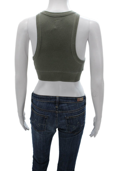 NSF Womens Cropped High Neck Sleeveless Tank Green Cotton Spandex Size PP
