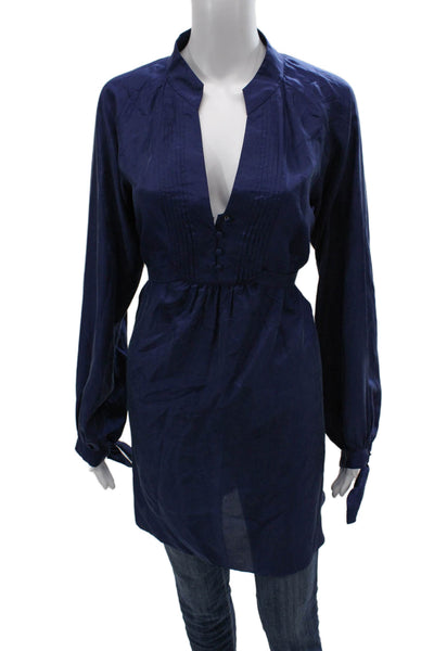 Rebecca Taylor Women Tunic Blouse Dark Blue Silk Blend Long Sleeve Size 8