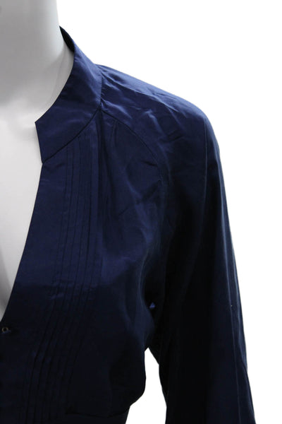 Rebecca Taylor Women Tunic Blouse Dark Blue Silk Blend Long Sleeve Size 8