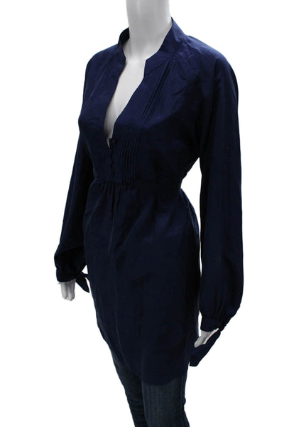 Rebecca Taylor Women Tunic Blouse Dark Blue Silk Blend Long Sleeve Size 8