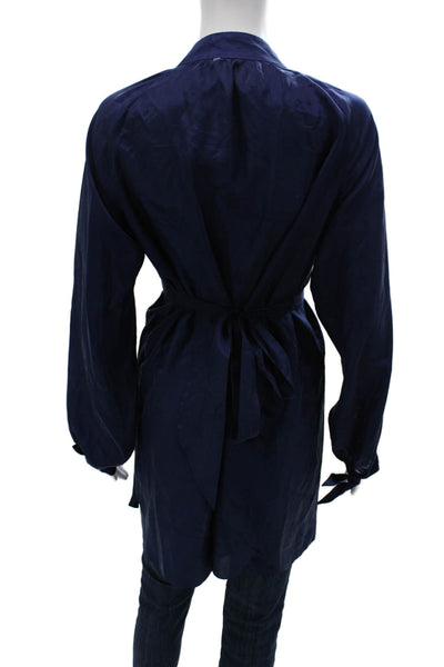 Rebecca Taylor Women Tunic Blouse Dark Blue Silk Blend Long Sleeve Size 8