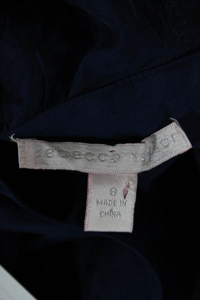 Rebecca Taylor Women Tunic Blouse Dark Blue Silk Blend Long Sleeve Size 8