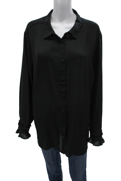 Who What Wear Women Collared Black Long Sleeve Button Up Blouse Size S