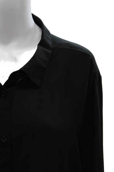 Who What Wear Women Collared Black Long Sleeve Button Up Blouse Size S