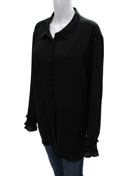 Who What Wear Women Collared Black Long Sleeve Button Up Blouse Size S