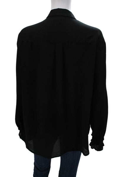Who What Wear Women Collared Black Long Sleeve Button Up Blouse Size S